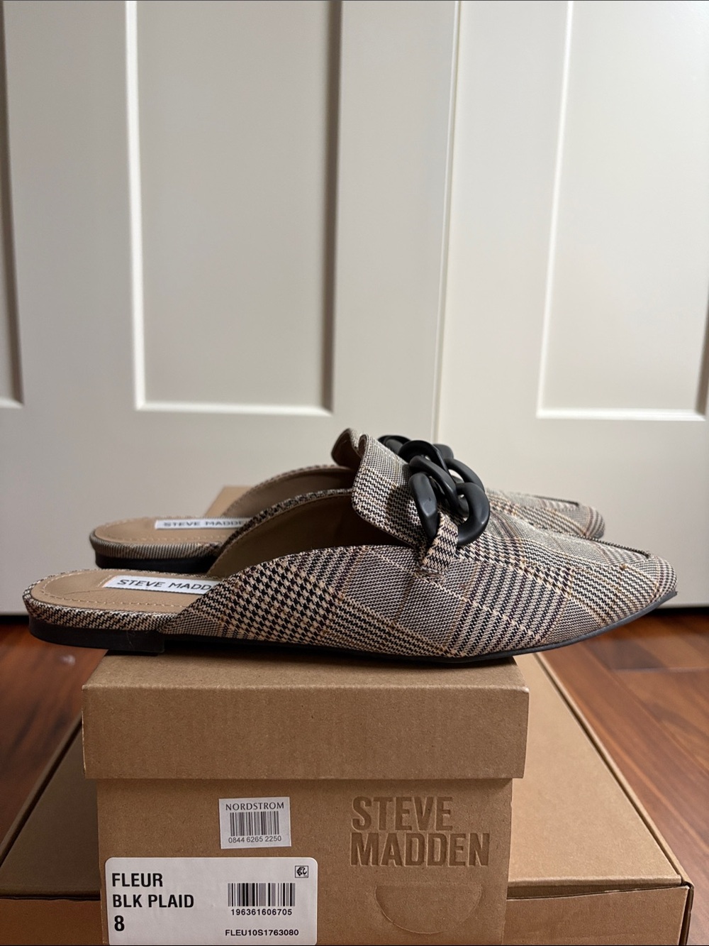 Steve Madden Fleur Plaid Slip-On Loafers in Black and Tan